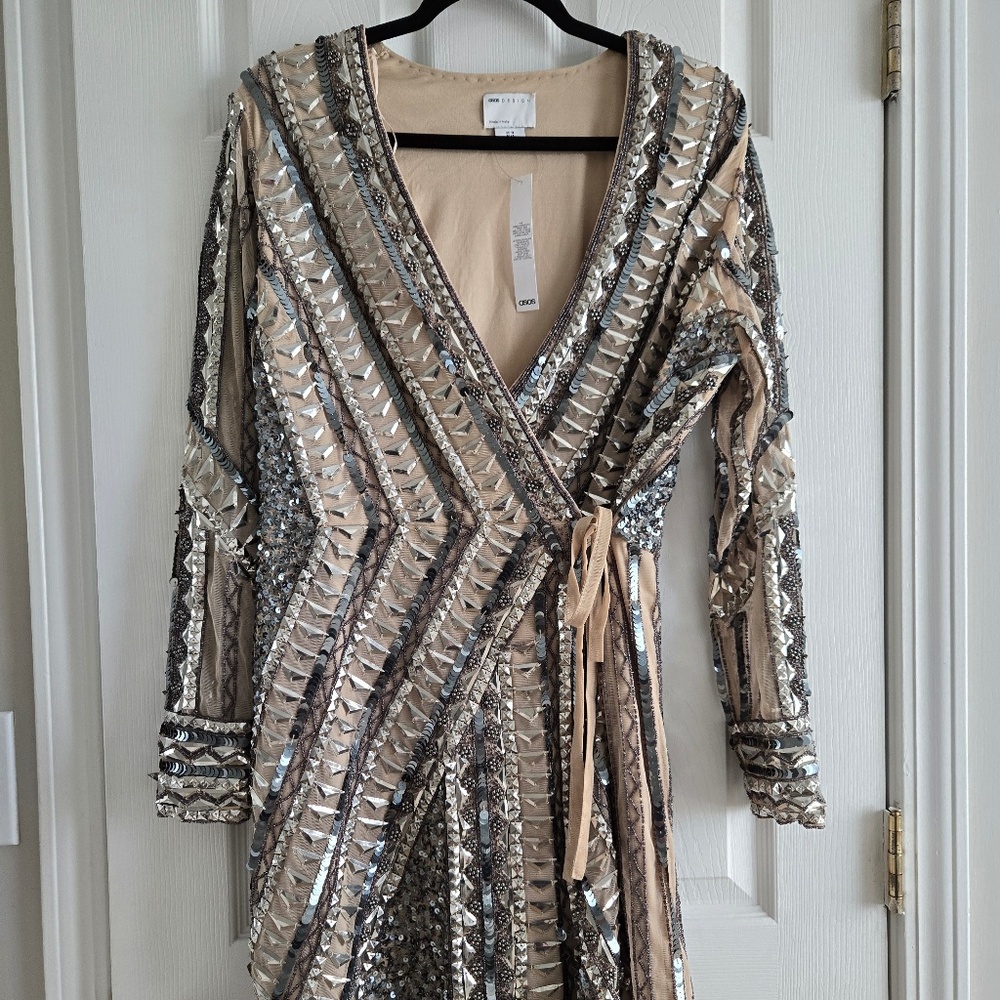 ASOS DESIGN Embellished Mini Dress with Tie Detail